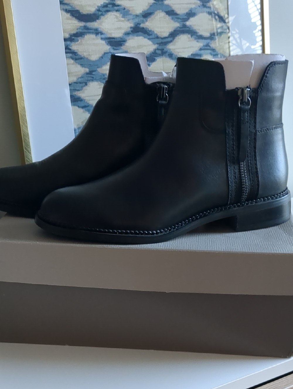 Woman's Black Leather Zip Ankle Boots - Franco Sarto Unworn
